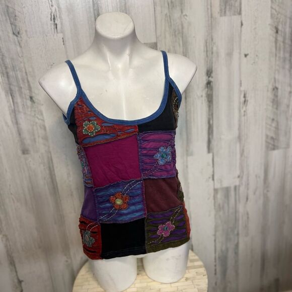 Boho Patchwork Embroidered Tank Top | Multicolor Festival Cami – Size Medium - Picture 1 of 6